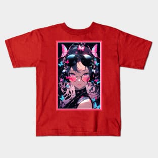 Aesthetic Anime Girl Pink Rosa Black | Quality Aesthetic Anime Design | Premium Chibi Manga Anime Art Kids T-Shirt